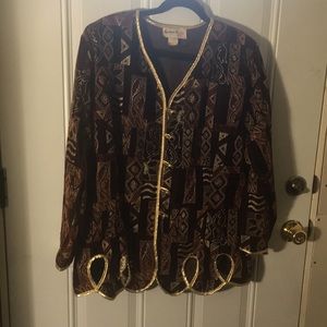 Gina K. U.S.A. Plus acetate and nylon burgundy and gold trimmed Shacket size 1X